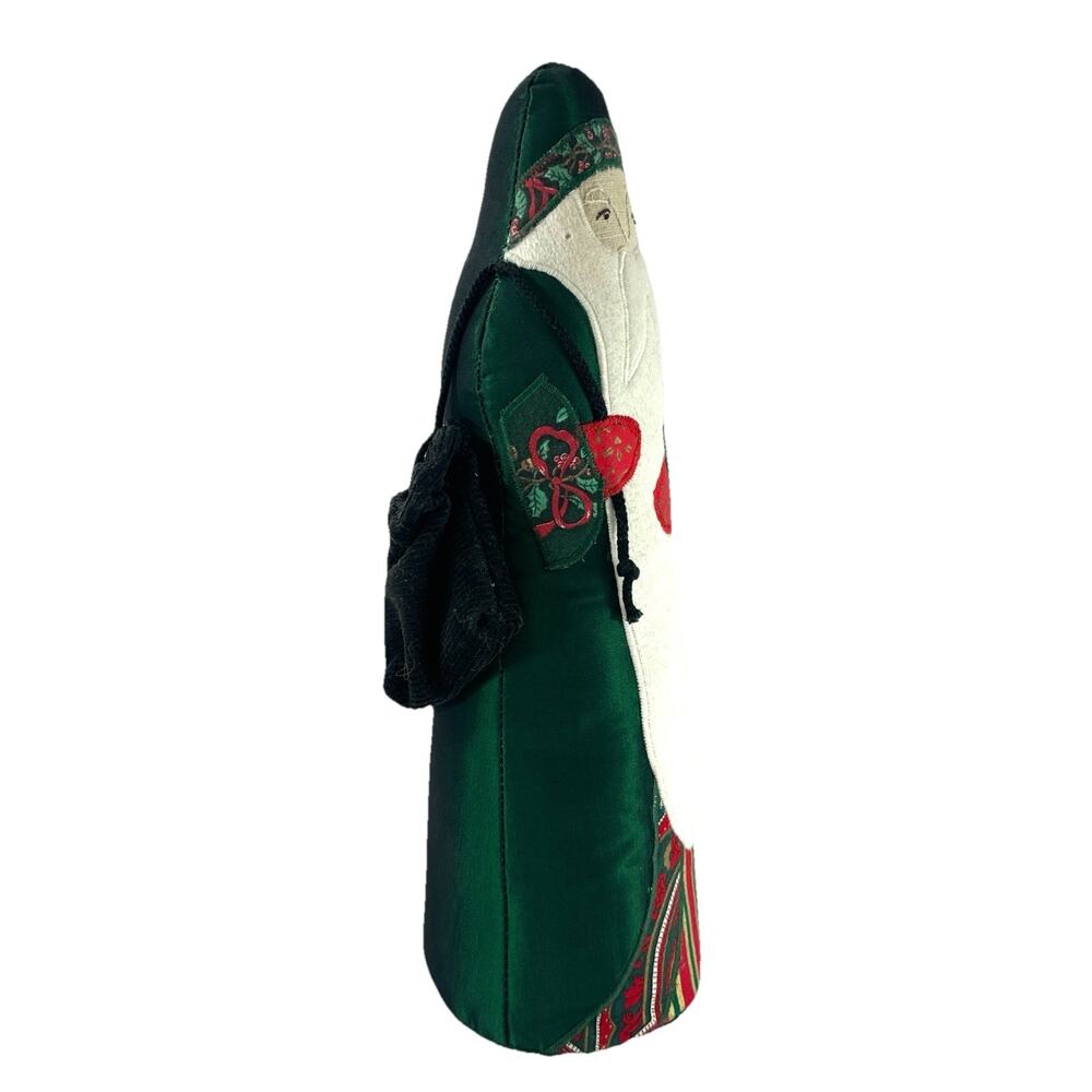 Vintage Folk Art Fabric Santa Claus Figure Green Satin Robe Christmas 13” - Picture 4 of 7